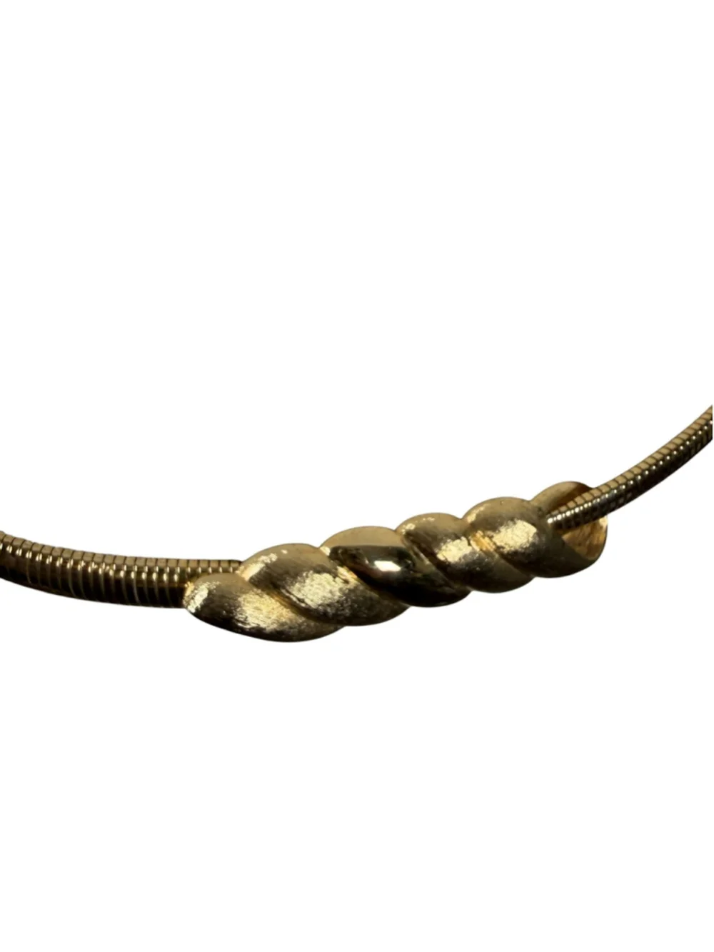 Vintage 70s Stretch Gold Metal Chain Belt Ribbon Twist Buckle Retro Glam Sz S/M